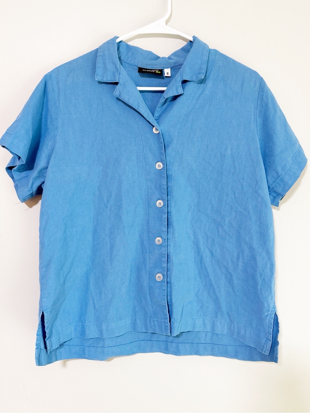 Big bud press button up short sleeve shirt blue size small